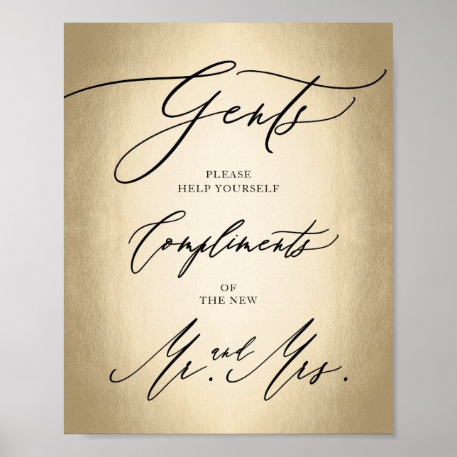 Stylish Calligraphy Script Gents Bathroom Sign (Front)