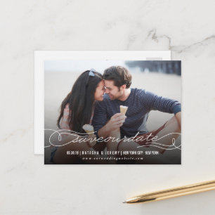 Stylish Calligraphy Script Save Our Date Photo Announcement Postcard