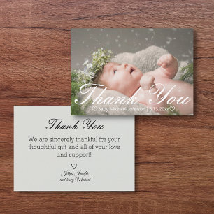 stylish calligraphy thank you newborn boy photo   card