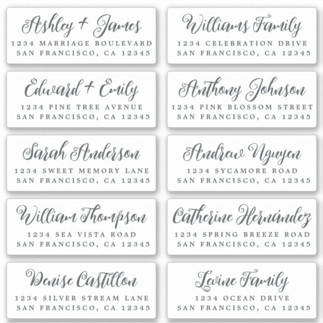 Stylish Calligraphy Wedding Guest Address Labels (Front)