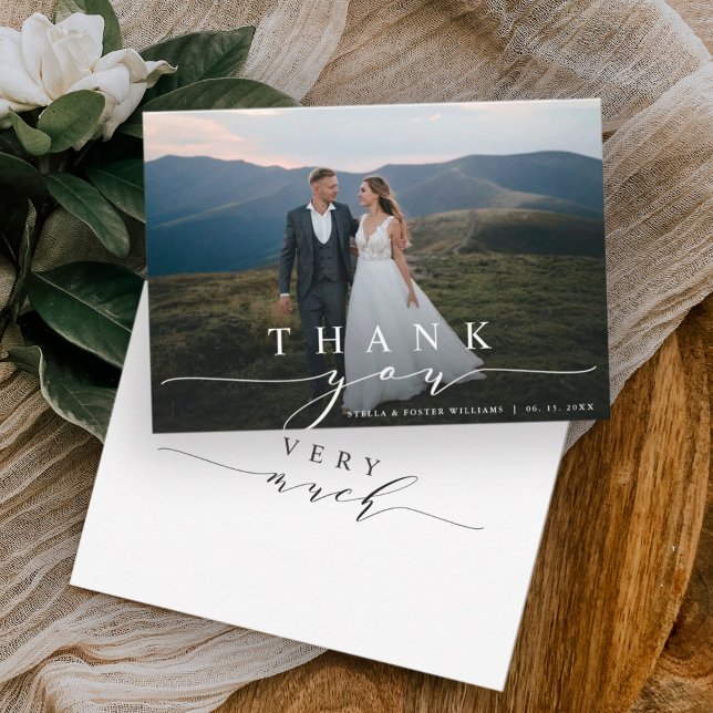 Stylish Calligraphy Wedding Photo Thank You Card (Creator Uploaded)
