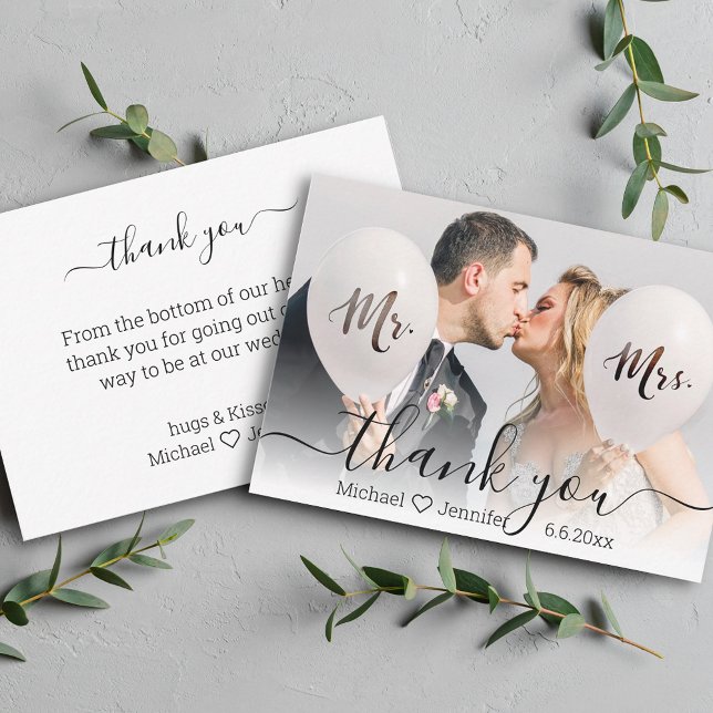  stylish calligraphy wedding photo thank you card (Creator Uploaded)