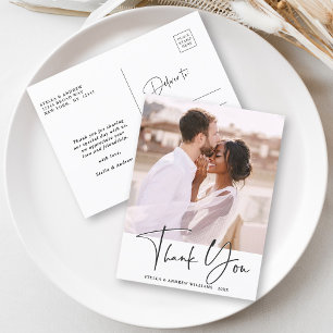 Stylish Calligraphy Wedding Thank You Photo Postcard