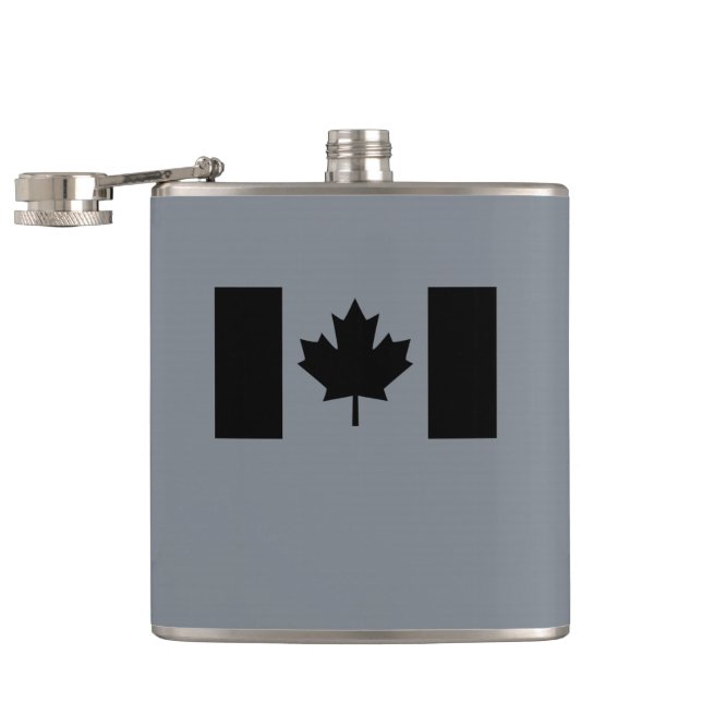 Stylish Canadian Flag in Black Hip Flask (Opened)
