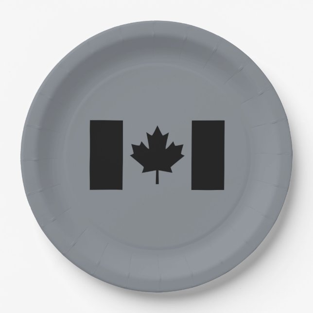 Stylish Canadian Flag in Black Paper Plate (Front)