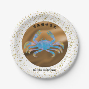 Stylish Cancer 1st Birthday & Gold Confetti  Paper Plate