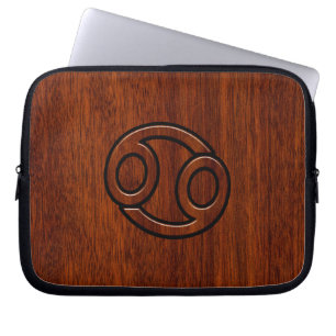 Stylish Cancer Sign on Mahogany Decor Laptop Sleeve