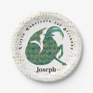 Stylish Capricorn 1st Birthday & Gold Confetti  Paper Plate