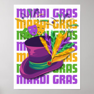 Stylish Capuchon Top Hat MARDI GRAS Poster