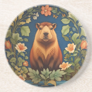 Stylish Capybara - Inspired by William Morris Coaster