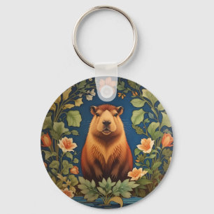 Stylish Capybara - Inspired by William Morris Key Ring