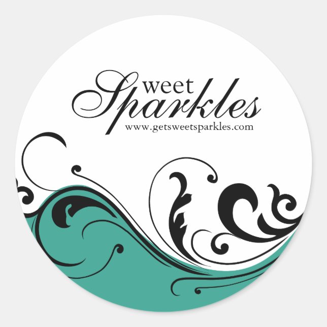 Stylish Caribbean Blue Scroll Packaging Stickers (Front)