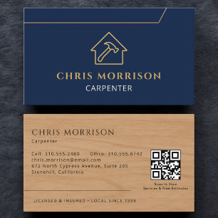 Stylish Carpenter Carpentry Wood QR Code Business Card