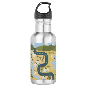 Stylish cartoon landscape vacation travel map 532 ml water bottle