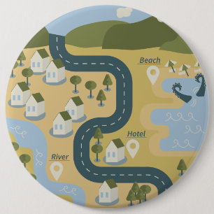 Stylish cartoon landscape vacation travel map 6 cm round badge