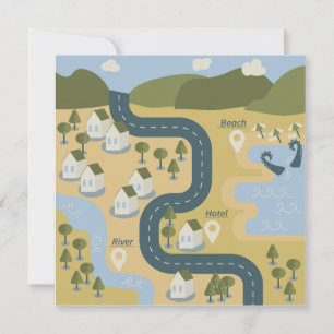 Stylish cartoon landscape vacation travel map announcement