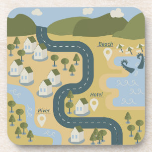 Stylish cartoon landscape vacation travel map coaster