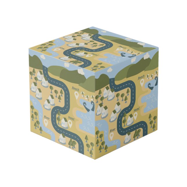 Stylish cartoon landscape vacation travel map cube (Front Angled)