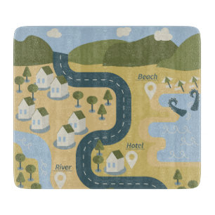 Stylish cartoon landscape vacation travel map cutting board