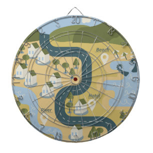 Stylish cartoon landscape vacation travel map dartboard