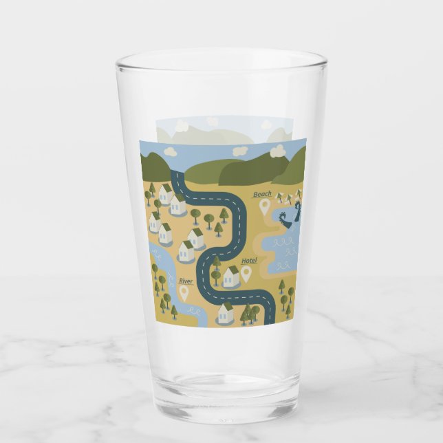 Stylish cartoon landscape vacation travel map glass (Front)