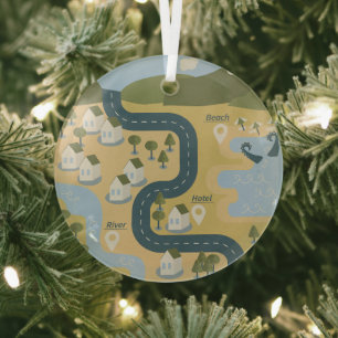 Stylish cartoon landscape vacation travel map glass tree decoration