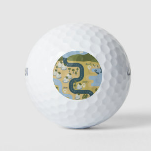 Stylish cartoon landscape vacation travel map golf balls