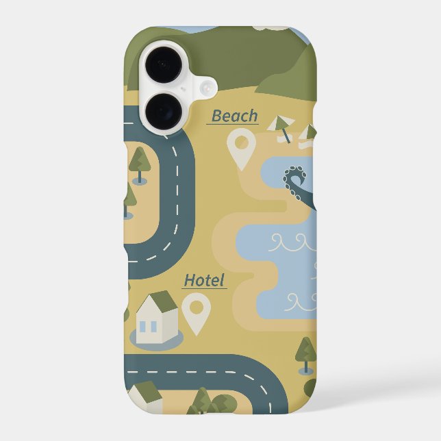 Stylish cartoon landscape vacation travel map iPhone case (Back)