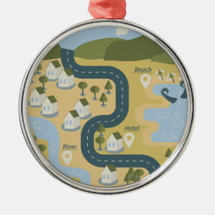 Stylish cartoon landscape vacation travel map metal tree decoration