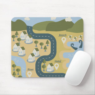 Stylish cartoon landscape vacation travel map mouse pad