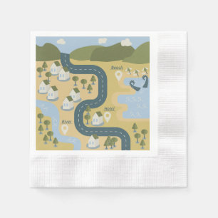 Stylish cartoon landscape vacation travel map napkin