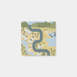 Stylish cartoon landscape vacation travel map post-it notes