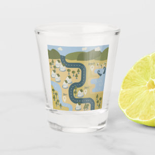 Stylish cartoon landscape vacation travel map shot glass