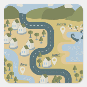 Stylish cartoon landscape vacation travel map square sticker