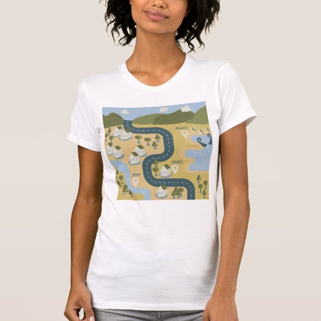 Stylish cartoon landscape vacation travel map T-Shirt (Front)