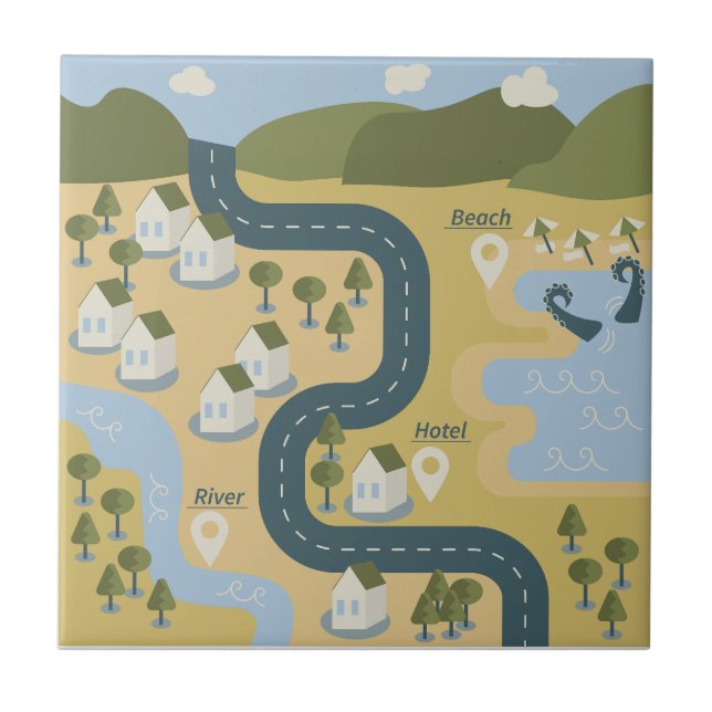 Stylish cartoon landscape vacation travel map tile (Front)