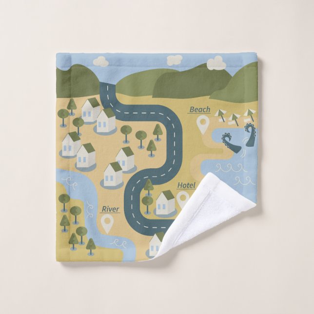 Stylish cartoon landscape vacation travel map wash cloth (Wash Cloth)