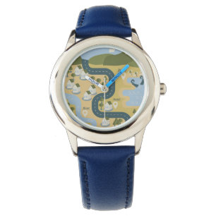 Stylish cartoon landscape vacation travel map watch