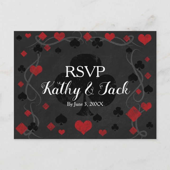Stylish casino wedding rsvp post card (Front)