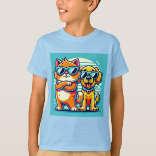 Stylish Cat and Cheerful Dog T-Shirt