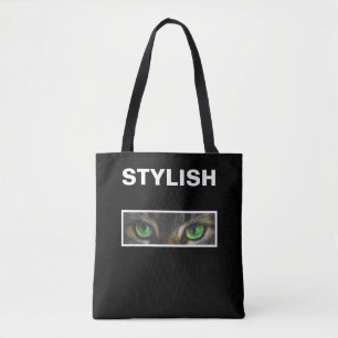 Stylish cat eyes on black & white tote bag