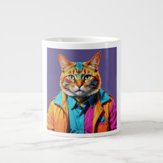 Stylish Cat in Retro Large Coffee Mug