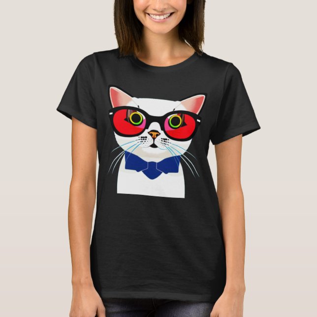Stylish Cat in Sunglasses T-Shirt (Front)