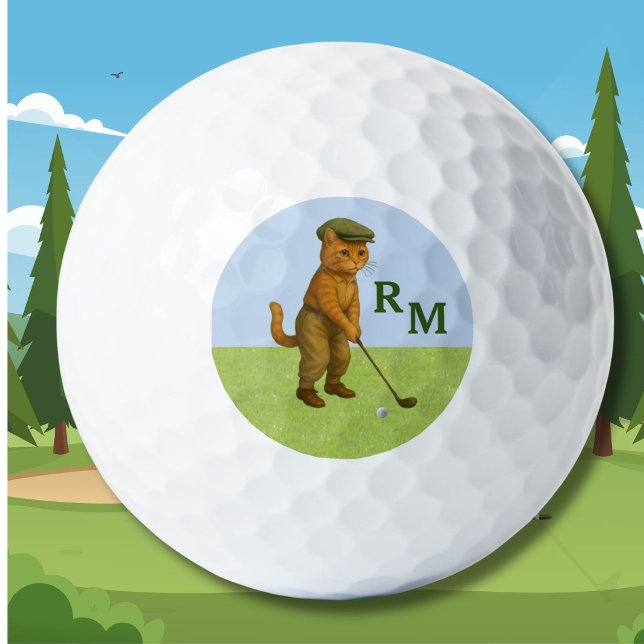 *Stylish Cat Playing Golf Personalised Balls (Creator Uploaded)