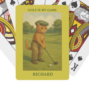 Stylish Cat Playing Golf Personalised Poker Cards