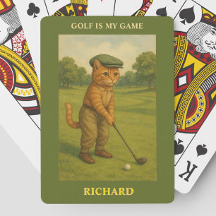 Stylish Cat Playing Golf Personalized Cards