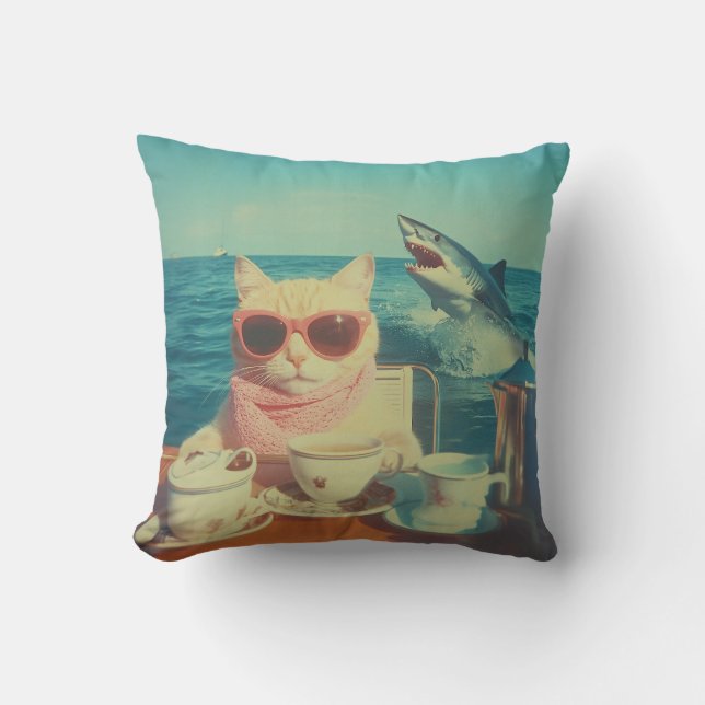 Stylish Cat’s Ocean Tea Party Cushion (Front)