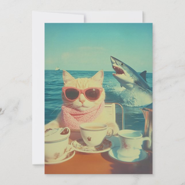 Stylish Cat’s Ocean Tea Party Invitation (Front)