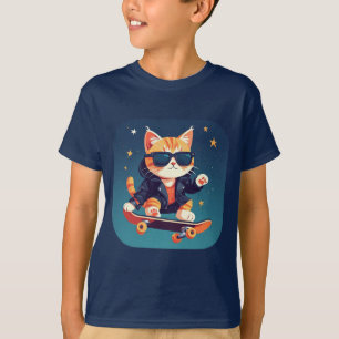 Stylish Cat Skateboarding T-Shirt