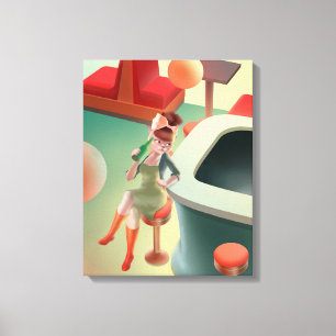 Stylish Cat with Bottle Sitting at Bar Canvas Print